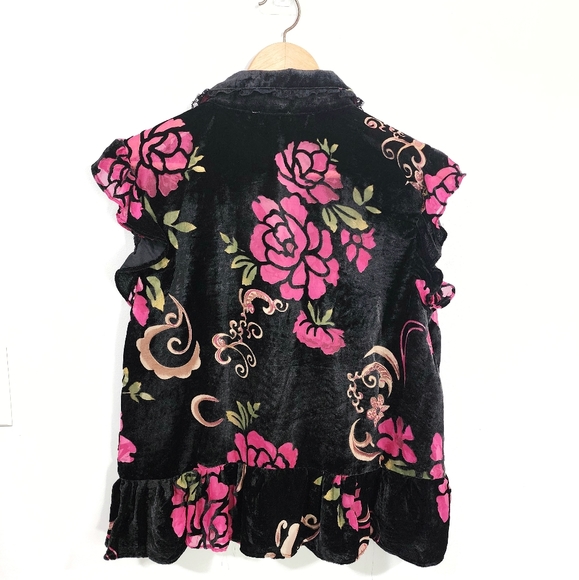 POL Pleated Floral Burnout Baby Doll Cap Sleeve Top Velvet Size Small - Picture 2 of 10